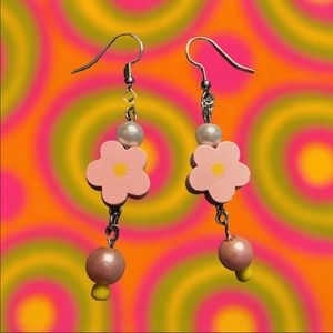 Power pink flower child earrings